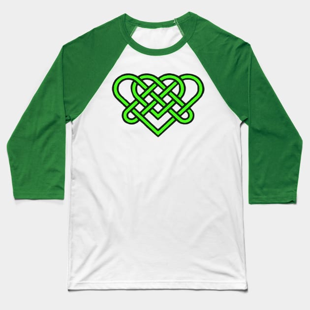 Celtic Eternal Love Knot Romantic Heart Green Design Baseball T-Shirt by taiche